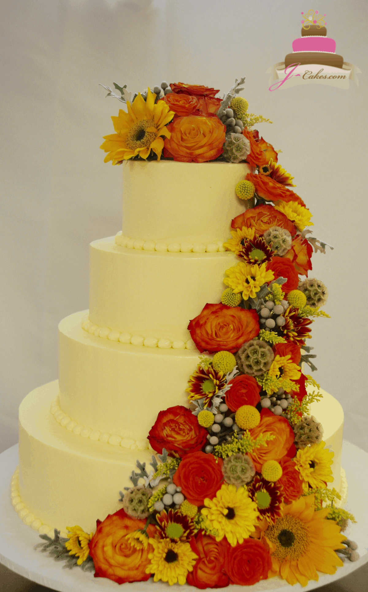 (1165) Elaborate Autumn Floral Wedding Cake