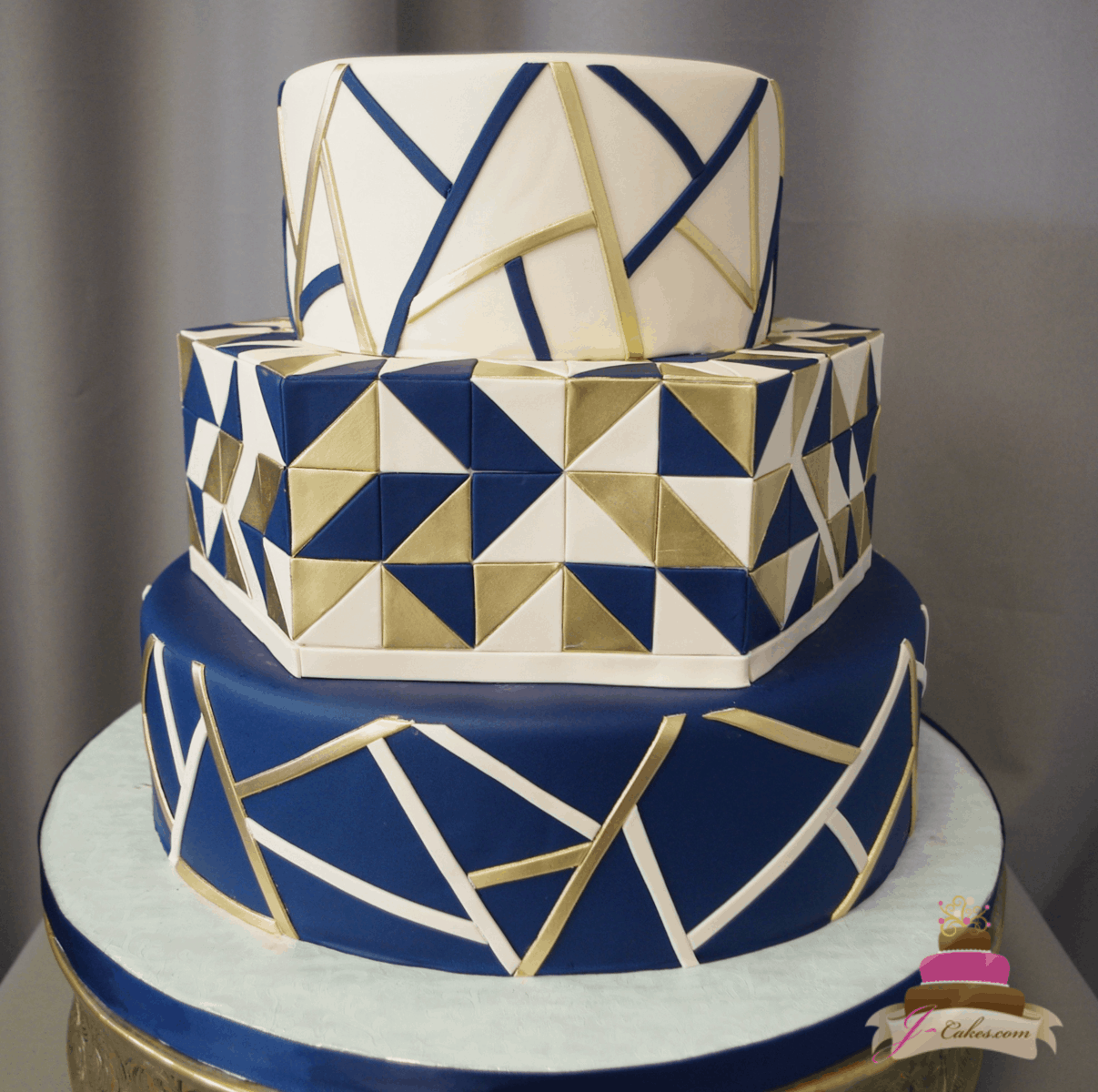 (1171) Geometric Fondant Wedding Cake