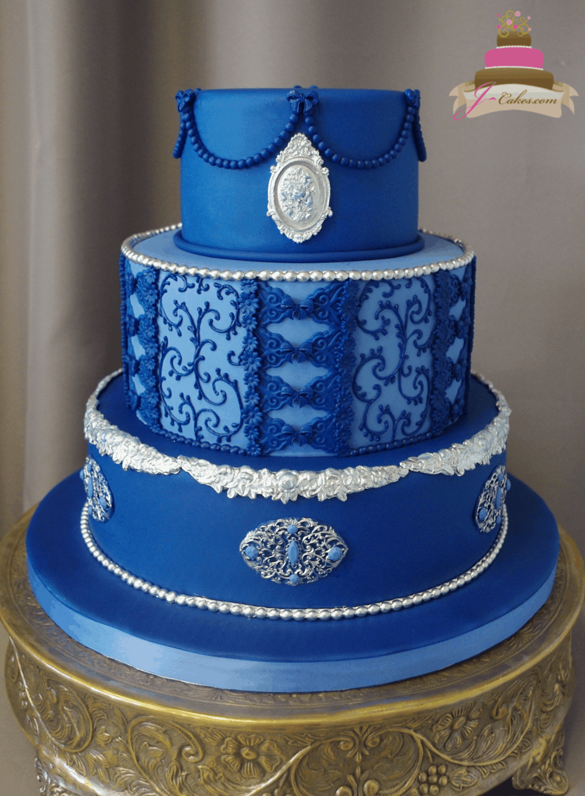 (1175) Blue Baroque Wedding Cake
