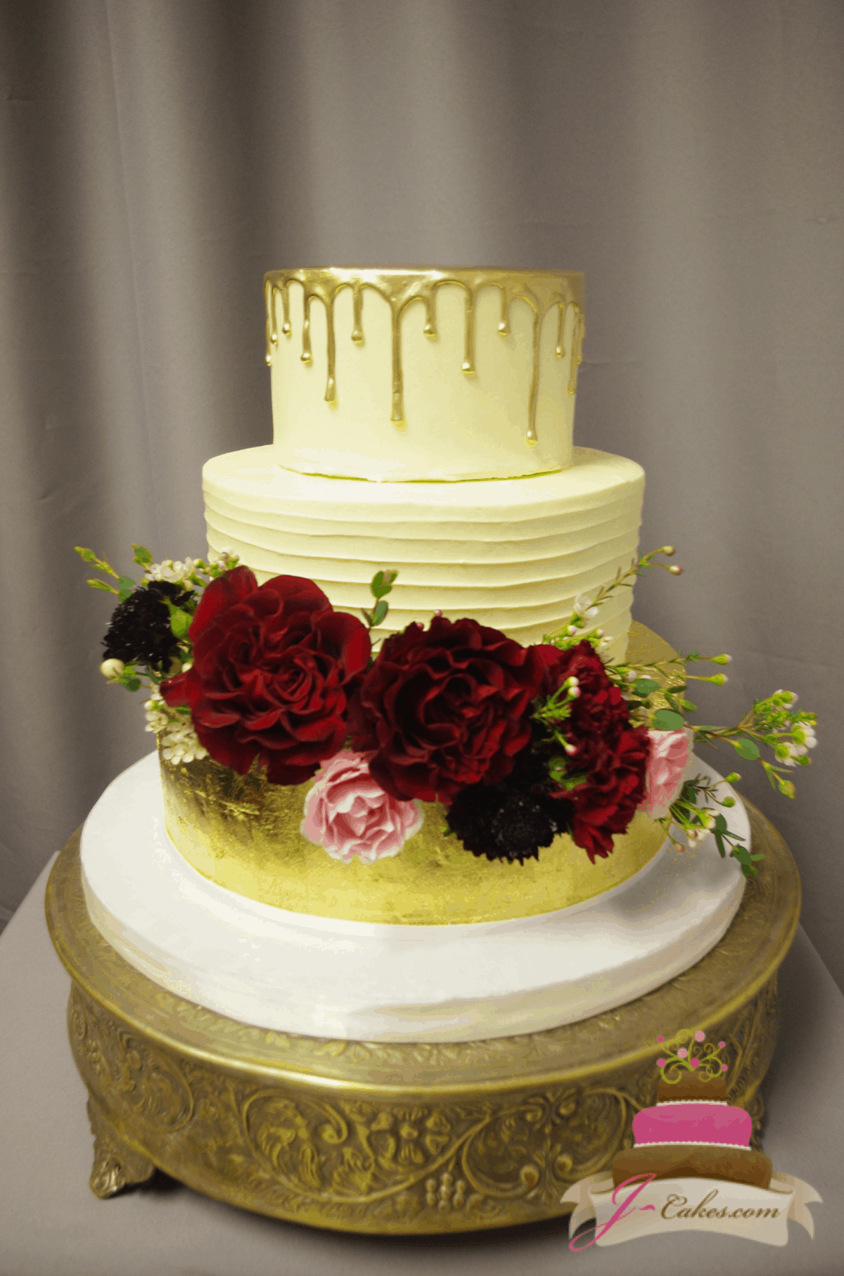 (1178) Gold Leaf and Drip Wedding Cake