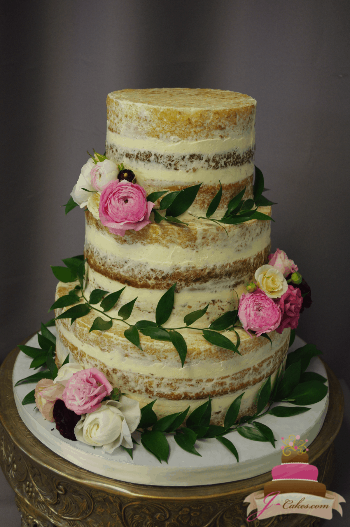 (1184) Semi-Naked Wedding Cake with Greenery
