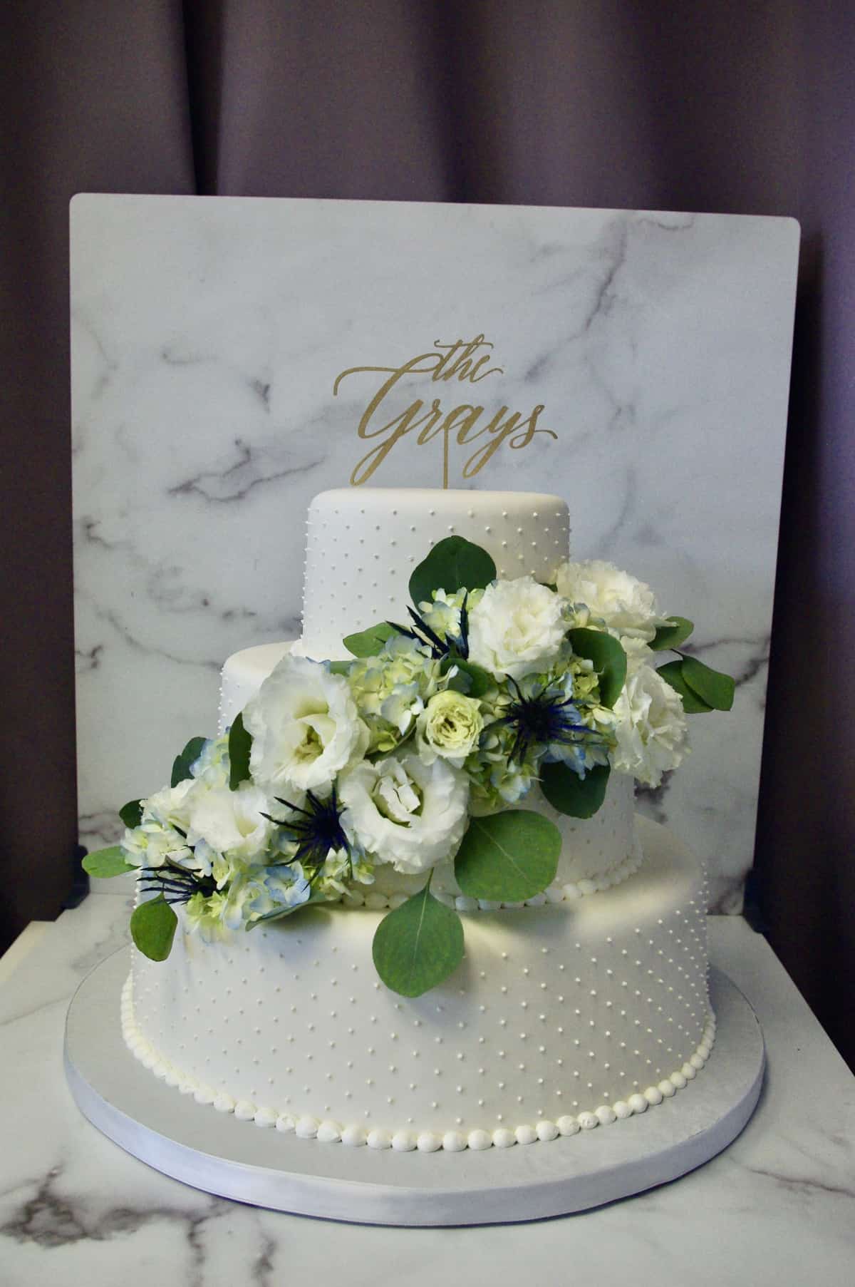 (1192) Fondant Wedding Cake with Swiss Dots