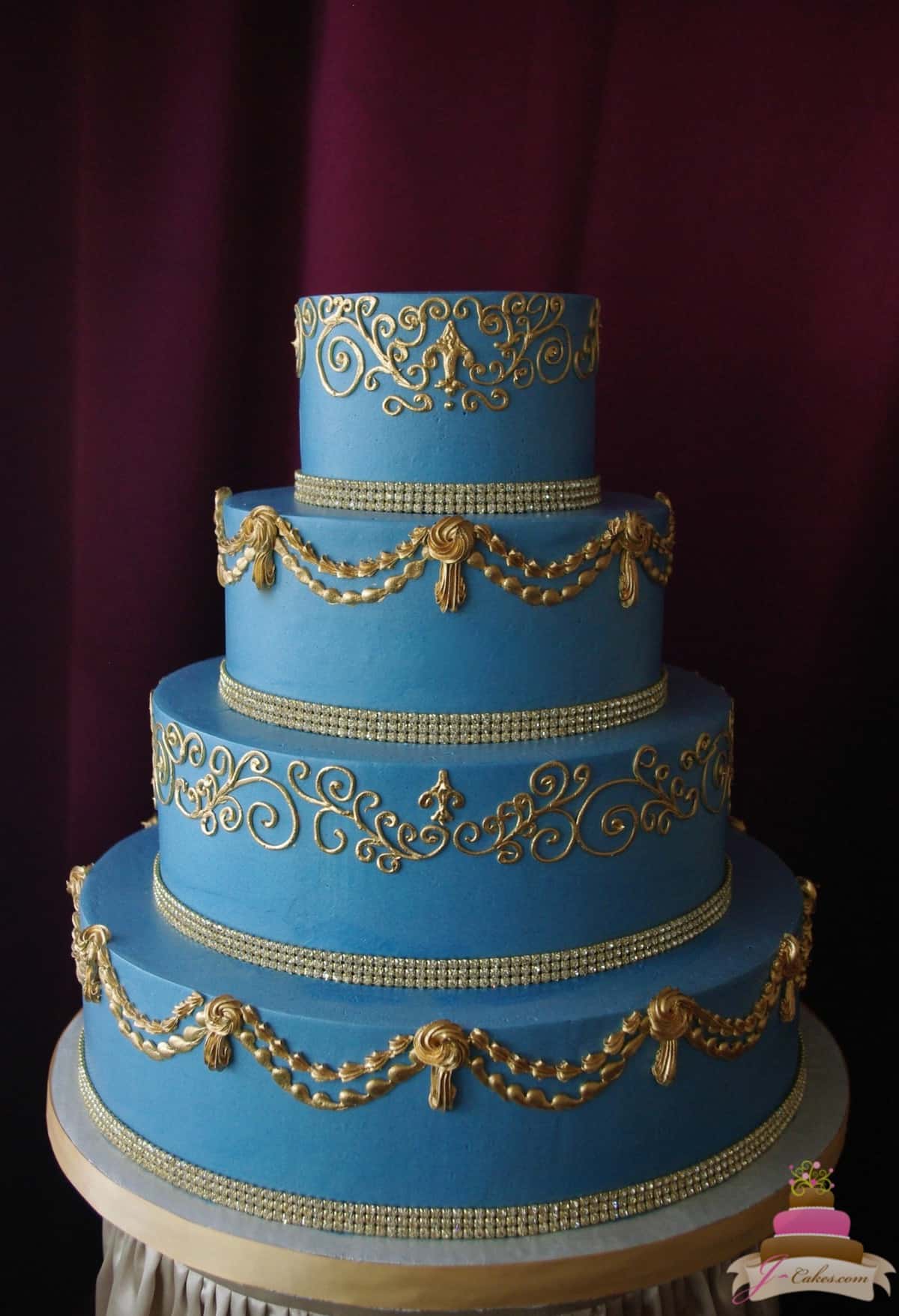 (1145) French Blue and Gold Wedding Cake