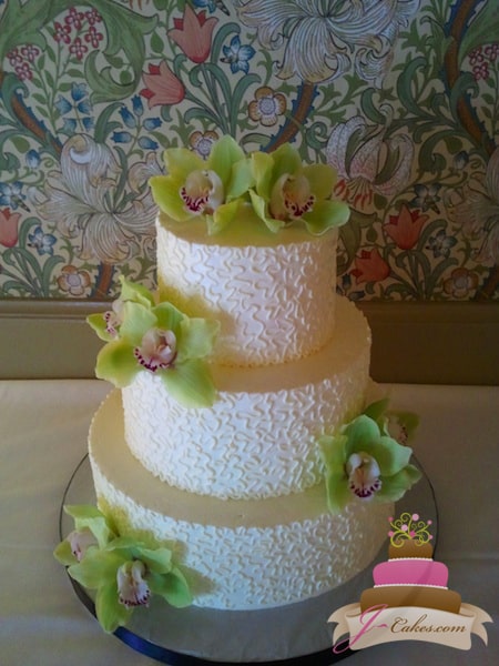 (1090) Cornelli Lace Wedding Cake with Orchids