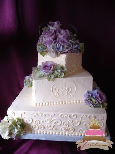 (1133) Variety of Scrolls, Cornelli Lace, and Dot Wedding Cake