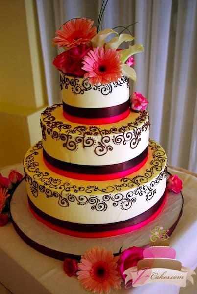 (1138) Chocolate Henna Scroll Wedding Cake