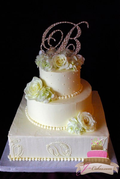 (1140) Custom Paisley Pattern Multi-Shape Wedding Cake