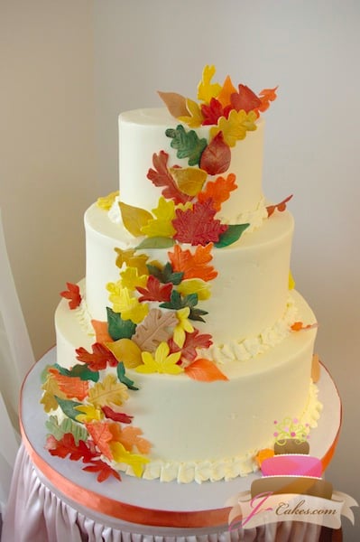 (1129) Autumn Leaves Wedding Cake