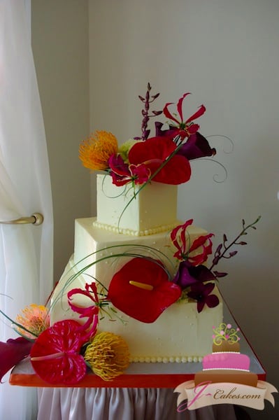 (1099) Funky Floral Cluster Wedding Cake