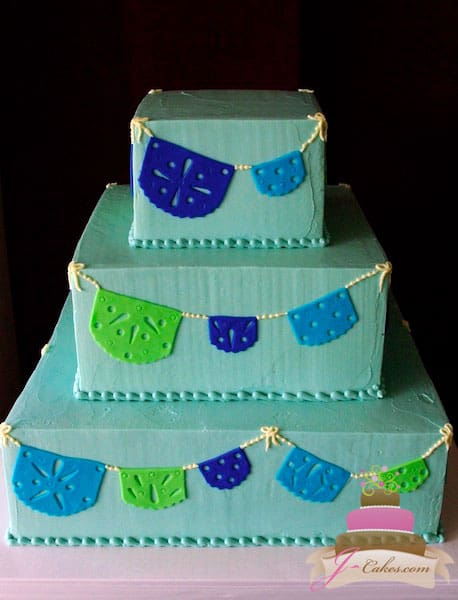 (1102) Fondant Flag Banner Wedding Cake