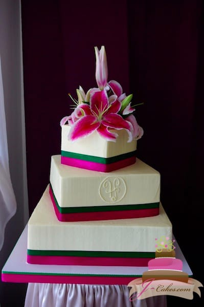 (1103) Watermelon Monogram Wedding Cake