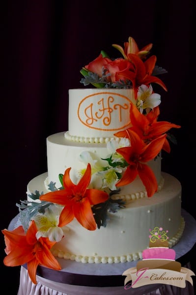 (1106) Orange Lily Wedding Cake