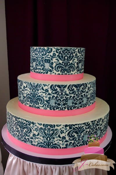 (1108) Damask Print Wedding Cake