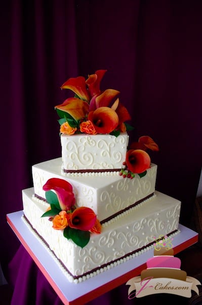 (1113) Square Variety of Scrolls Wedding Cake