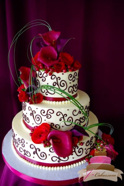 (1115) Red Variety of Scrolls Wedding Cake