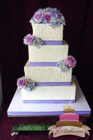 (1005) Square Wedding Cake with Dots and Scrolls