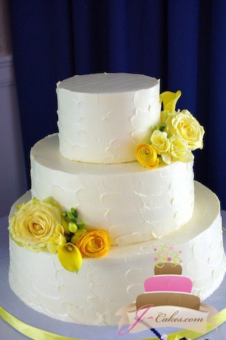 (1031) Textured Buttercream Wedding Cake with Yellow Flowers