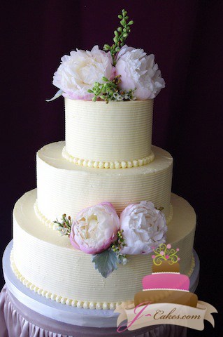 (1042) Combed Buttercream Wedding Cake with Peonies
