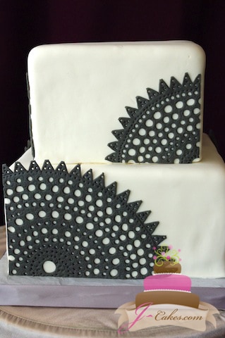 (1052) Custom Fondant Cutout Wedding Cake