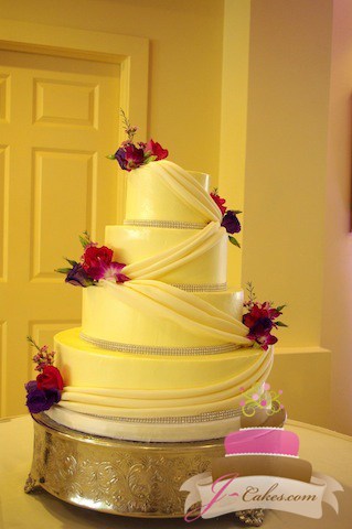 (1058) Fondant Swag Wedding Cake with Rhinestones