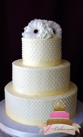 (1076) Dot Wedding Cake with Ivory Ribbon
