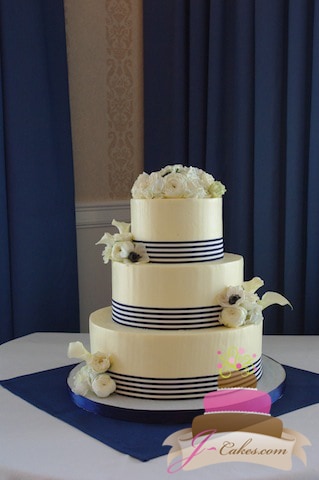 (1041) Striped Ribbon Wedding Cake