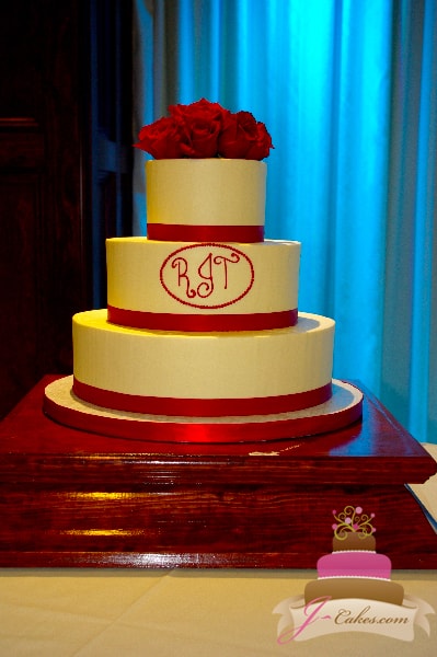 (1082) Red Monogram Wedding Cake