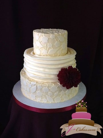 (1085) Fondant Lace Wedding Cake