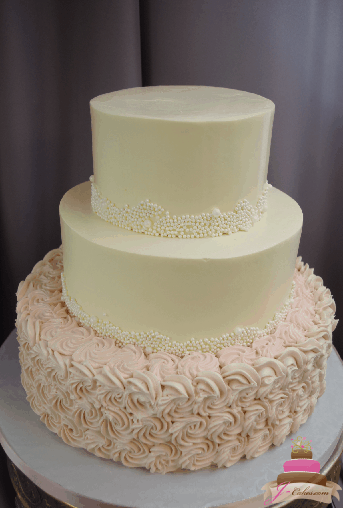 (1183) Rosette and Sugar Pearl Wedding Cake