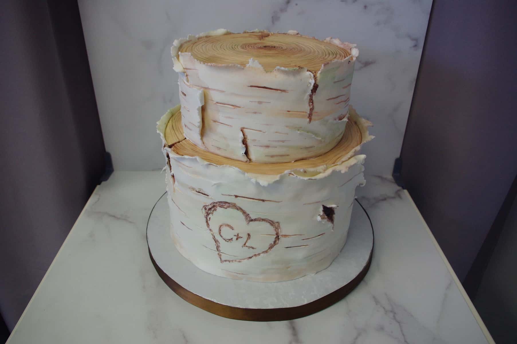(1191) Fondant Birch Tree Wedding Cake
