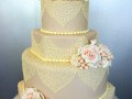 (1150) Taupe Fondant and Lace Wedding Cake