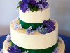 (1014) Green Ribbon Wedding Cake with Purple Flowers