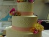 (1009) Scroll Wedding Cake with Pink Ribbon