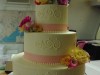 (1009) Scroll Wedding Cake with Pink Ribbon