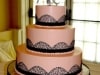 (1010) Pink Wedding Cake with Black Cornelli Lace Arches