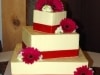 (1073) Off-Set Square Wedding Cake with Red Ribbon
