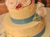 (1119) Queen Anne Wedding Cake with Pink and Blue Flowers